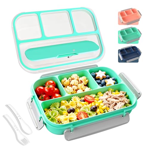 WHALEHOUSE Bento Lunch Box, 1000ML 4 Compartments Meal Prep Container with Utensil, Airtight Food Storage Container with Snap Locking Lids, Microwave/Dishwasher/Freezer Safe, On the Go - color: 1000mL-Green