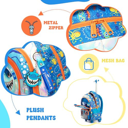 Kids Rolling Backpack with Wheels for Boys Elementary Students Kids Shark Travel Luggage Carry on School Backpack for Boys Ages 6-8 - color: 01 Shark