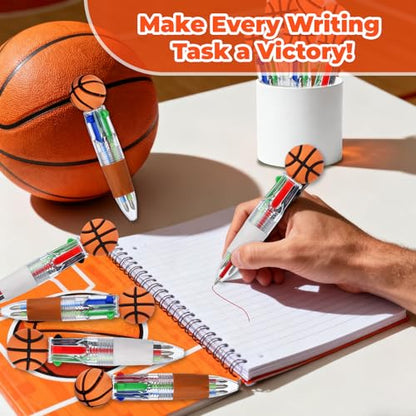 Basketball Party Favors Basketball Pens Mini Multicolor Pen in One Cute Fun 4-in-1 Pens Bulk Cool Ballpoint Pen for Birthday Gifts Teacher Supplies (Basketball, 24) - style: Basketball