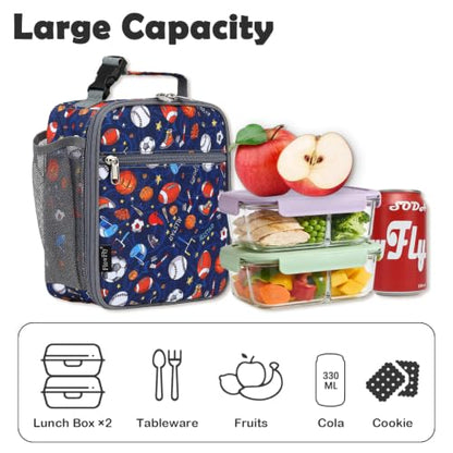FlowFly Lunch box Insulated Soft Bag Mini Cooler Back to School Thermal Meal Tote Kit for Girls, Boys (Football) - color: Football