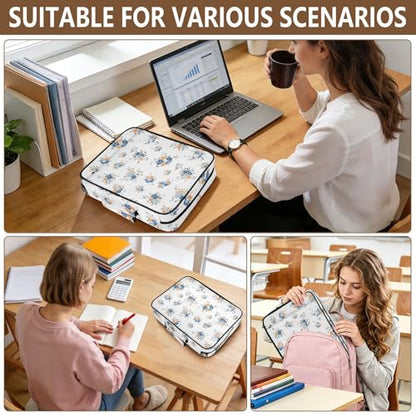 White Floral 3 Ring Zipper Binder Accordion File Organizer Expanding File Folder Expandable for Documents A4 Letter Size