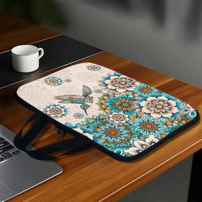 HUGS IDEA Laptop Sleeve Carrying Case for Women Computer Cover with Handle Notebook Messenger - color: Bohemian Hummingbird, size: 17inch