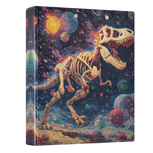 Dinosaur 3 Ring Binder 1.5 inch Binders Three Ring Binders with Clipboard Hold 200 Sheets for Office Supplies - color: Oil Painting T-rex Running
