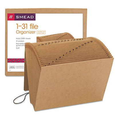 Smead Expanding File with Flap and Cord Closure, 31 Pockets, Daily (1-31), Letter Size, Kraft (70168) (Pack of 1) - size: 12" W x 10" H (Pack of 1), style: 1 to 31