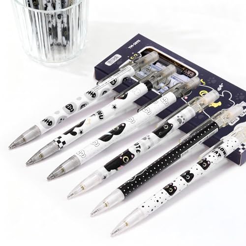 6 Pcs Black Cute Cat Mechanical Pencils with Eraser 0.5mm Kawaii Cartoon Cat Mechanical Pencil School Pencil Cat Gifts for Women Man - style: 1 black kawaii cat