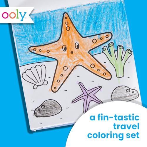 Ooly Kids Travel Activity Kit – 9 Jumbo Crayons & 48 Coloring Pages, Car Crafts for Kids, Mess-Free Road Trip Art Set, Airplane Activities – Sea Life - color: Sea Life