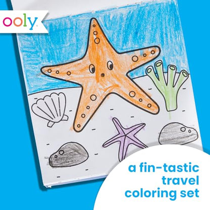 Ooly Kids Travel Activity Kit – 9 Jumbo Crayons & 48 Coloring Pages, Car Crafts for Kids, Mess-Free Road Trip Art Set, Airplane Activities – Sea Life - color: Sea Life