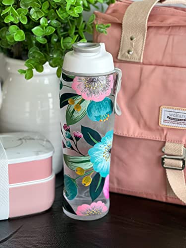 50 Strong | Water Bottle with Time Marker, 30 oz, Pretty Flowers - color: Pretty Flowers