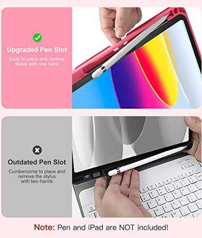 Hamile for iPad 11th 10th Generation Case with Keyboard - 7 Colors Backlit Wireless Detachable Folio Keyboard Cover with Pencil Holder for iPad 11-inch A16 2025 10th Gen 10.9 Inch 2022 (Pink) - color: Pink