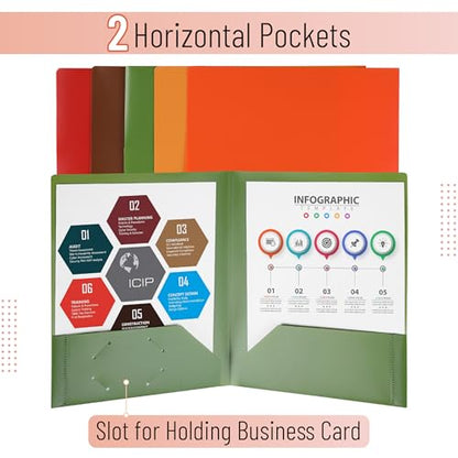 Mr. Pen- Plastic Folders with Pockets, 5 pcs | Aesthetic File Folder with Business Card Slot, 2-Pocket Folder, Back to School, Office, Filing Supplies - color: Vibrant Autumn, size: 5 Pack