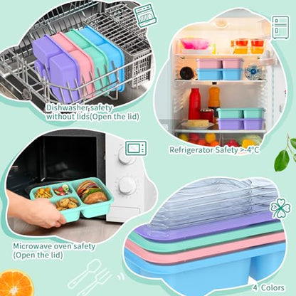 Bento Lunch Box - 4 Pack, Snack Box Containers Meal Prep Container Microwave Safe, Lunch Box of 4-Compartment, Bento Box Adult Lunch Box, Dishwasher Safety (PP(B/P/G/P)) - color: PP(B/P/G/P)