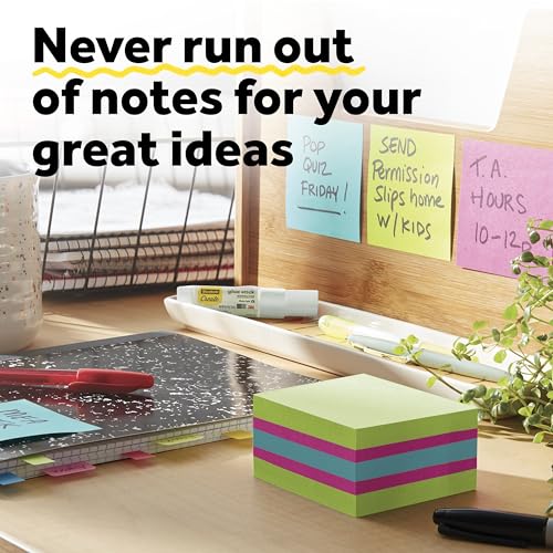 Post-it Super Sticky Notes Cube, 3 x 3 in, Supernova Neons, 1 Pad | School Supplies and Oﬃce Supplies, 2X the Sticking Power - size: 3" x 3"
