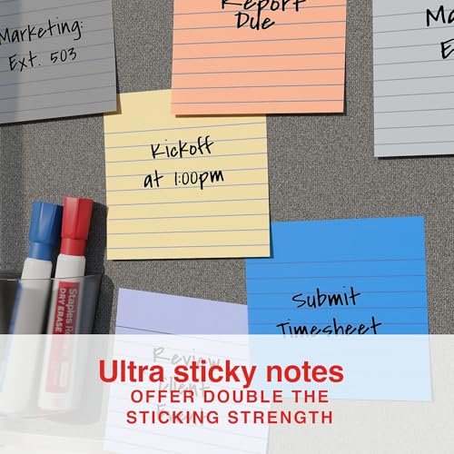 Staples Ultra Sticky Notes, 4" x 4", Lined, Stardust Colors, 600 Sheets – Large Strong‑Hold Notes for Planning & Projects - style: Stardust
