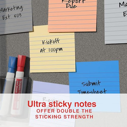 Staples Ultra Sticky Notes, 4" x 4", Lined, Stardust Colors, 600 Sheets – Large Strong‑Hold Notes for Planning & Projects - style: Stardust