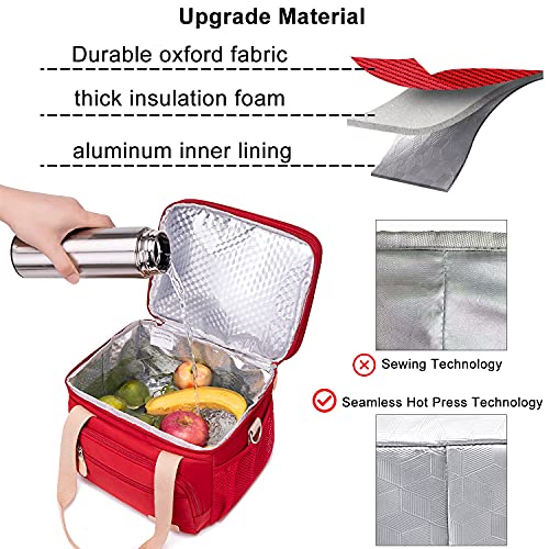 Weitars Lunch Bag for Women, Loncheras Para Mujer Waterproof Reusable Large Dual Compartment Lunch Box Wide-Open Cooler Tote Bag For Nurse Office Working Picnic Hiking (15L) (Red) - color: Red