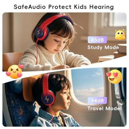 Candy Bila Kids Headphones, Wired Headphones for Kids Over Ear with Microphone, 85/94dB Volume Headphone for Girls Boys, Foldable Headphone for Learning & Entertainment, Gradient red to Dark Blue - color: Gradient Red to Dark Blue