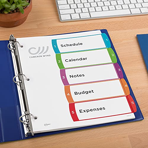 Avery 5 Tab Dividers for 3 Ring Binders, Customizable Table of Contents, Multicolor Tabs, 1 Set (11840) (Pack of 3) - size: Pack of 3