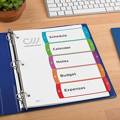 Avery 5 Tab Dividers for 3 Ring Binders, Customizable Table of Contents, Multicolor Tabs, 1 Set (11840) (Pack of 3) - size: Pack of 3