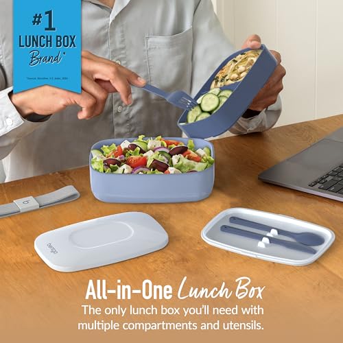 Bentgo Classic - Adult Bento Box, Stackable 3-Compartment Lunch Box with Removable Utensil Set and Sealing Strap, BPA-Free, Food Container Ideal for Meal Prep, Work, and On the Go (Slate) - color: Slate