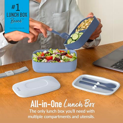 Bentgo Classic - Adult Bento Box, Stackable 3-Compartment Lunch Box with Removable Utensil Set and Sealing Strap, BPA-Free, Food Container Ideal for Meal Prep, Work, and On the Go (Slate) - color: Slate