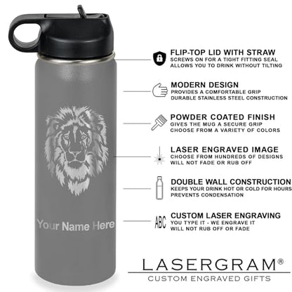 LaserGram Personalized Water Bottle, Grad Cap Class of 2023, 2024, 2025, 2026, 2027, Stainless Steel Double Wall Vacuum Insulated with Flip Top Straw, Custom Engraved Gift (20oz / 590ml Gray) - color: Gray, size: 20 Ounces