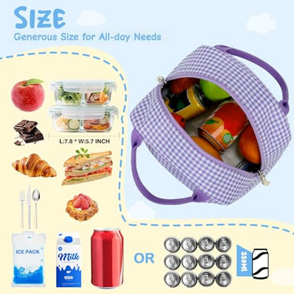 CAMTOP Lunch Box Kids Insulated Lunch Bag Large Reusable Leakproof Cooler Lunch Bags for Boys Girls School Travel Picnic (Purple and White Checkered) - color: Purple and White Checkered