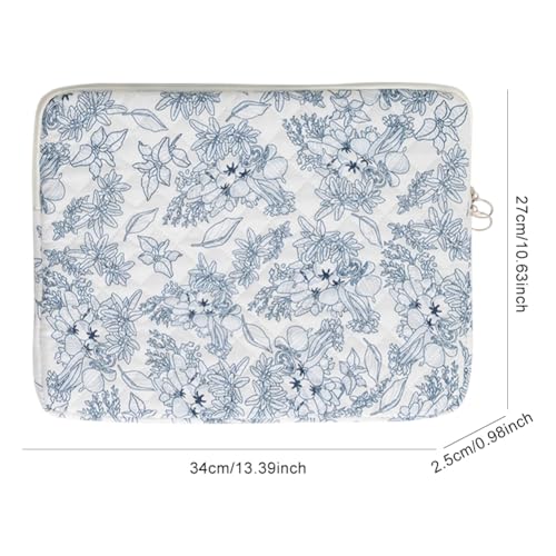 13.3 Inch Laptop Sleeve, Cute Flower Printed Puffy Case, Quilted Floral Protective Cover for Mac-Book Air/Pro, Aesthetic Laptop Carrying Bag - color: Dark Blue
