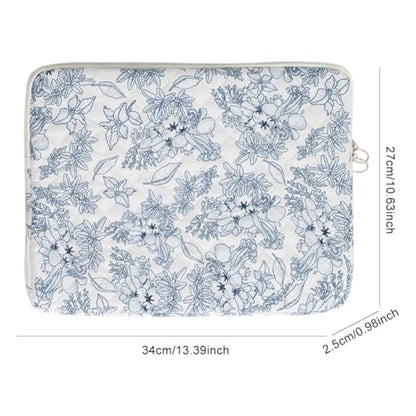 13.3 Inch Laptop Sleeve, Cute Flower Printed Puffy Case, Quilted Floral Protective Cover for Mac-Book Air/Pro, Aesthetic Laptop Carrying Bag - color: Dark Blue