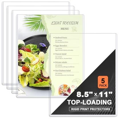 Ndsox 5 Pack 8.5" x 11" Rigid Print Protectors Clear Hard Plastic Sheet Protectors Top Loading for Birth Certificates, Documents, Posters, Photos, Meuns, Heavy Duty No-Hole Plastic Document Sleeves - size: 8.5" x 11"