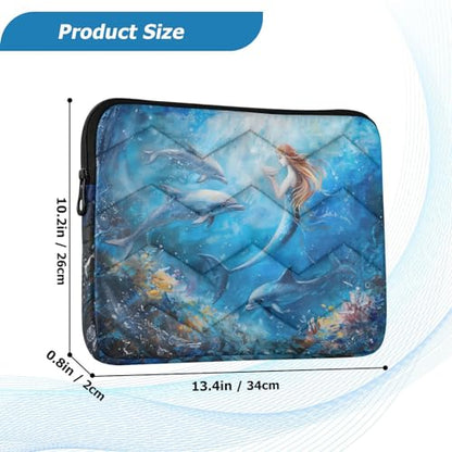 Cute Laptop Sleeve 13 inch Ocean Mermaid Dolphin Laptop Bag 14 inch Waterproof Computer Bag for Women Laptop Accessories Computer Cover Bag for Tablet Men - color: Ocean Mermaid Dolphin