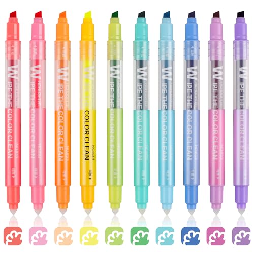 HANKU Erasable Highlighters, Dual Tip 10 Assorted Colors for Journaling | 10 Cute Erasable Marker Pens, Smooth Writing, No Bleed, for Journaling, Planners, Bible Study, Back to School Supplies - color: Classic Color