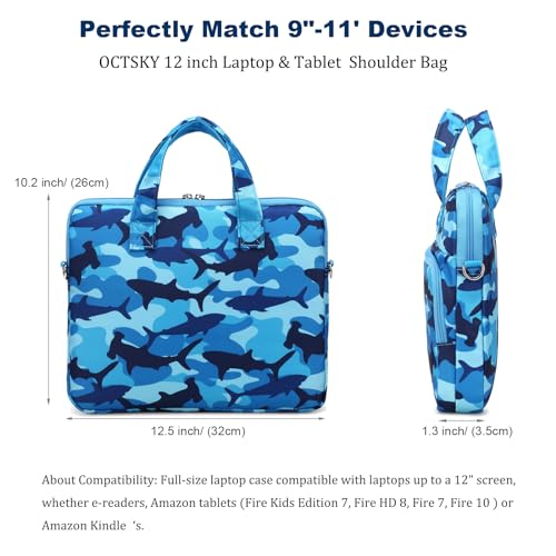 Octsky Tablet Sleeve Bag Kids Tablet/Ipad Carrying Bag 12.5 inch with shoulder strap, soft Lining - color: Shark Blue