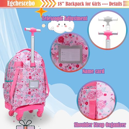 Kids Rolling Backpack for Girls Doughnuts Suitcases Trolley Roller Luggage Backpacks with 360° Rotating Wheels 15" Laptop Lunch Box Pencil Case for Elementary 18" Travel School Bag Pink - color: Pink-tiantianquan-1220