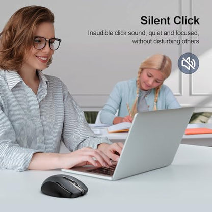 TECKNET Wireless Mouse, BT 5.0/2.4G, Rechargeable 6-DPI Silent, Grey | Bluetooth 5.0/3.0 & USB A, 2-Device Easy Switch, Wide OS Compatible, 6 Buttons, 6-DPI up to 4800, Ergonomic for S to M Hands - color: Grey