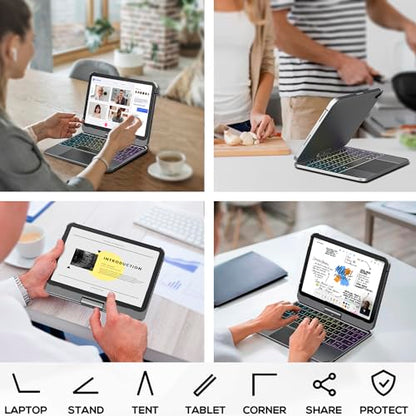 edaiser Swivel Keyboard Case iPad mini 7th A17 Pro & 6th Generation Gray | 360 Degree Rotatable Protective Cover | Compact Bluetooth Keyboard | Trackpad | RGB Backlit | Flexible Use for Kids/Students - color: Space Gray, size: iPad Mini (7th-6th)