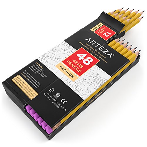 ARTEZA HB Pencils #2, Pack of 48 Wood-Cased Graphite Pre-Sharpened Pencils in Bulk, Office and School Supplies for Exams, Classrooms, Students