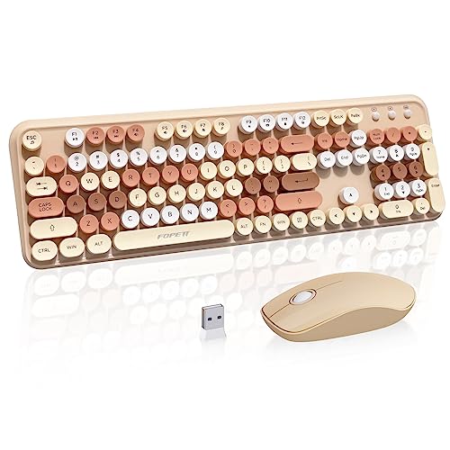 Wireless Keyboard and Mouse Combo with Switch Button- 2.4GHz Cordless Typewriter Keyboard | Auto-Sleep | USB Receiver for Windows PC/Laptop - Milk Tea Colorful - color: 105Keys Milk Tea Colorful