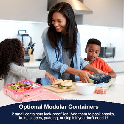 Caperci Bento Box for Kids Age 4-8 - Leak-Proof Toddler Lunch Box Container with 2 Modular Containers & 4-Compartment, Hold 4.8 Cups, Portable Handle, BPA-Free, Microwave/Dishwasher Safe (Dinosaur) - color: Dinosaur
