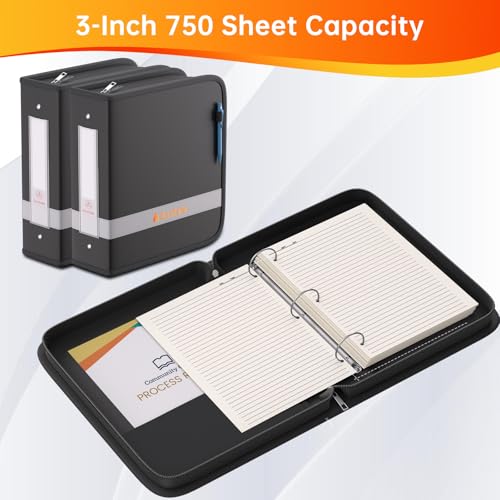 DocSafe 3 Ring Binder with Zipper,Fireproof 3 Inch Round Ring Binder with 2 Interior Pockets,PVC-Free,Portable School Office Home Safe Storage for Letter Size 8.5'' x 11'' Paper Photos Cards Black - size: 3 Inch