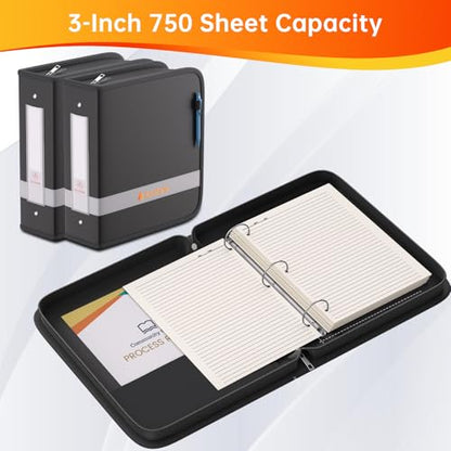 DocSafe 3 Ring Binder with Zipper,Fireproof 3 Inch Round Ring Binder with 2 Interior Pockets,PVC-Free,Portable School Office Home Safe Storage for Letter Size 8.5'' x 11'' Paper Photos Cards Black - size: 3 Inch