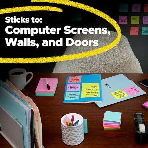 Post-it Super Sticky Notes, 3 in. x 8 in., Energy Boost Collection – 2 Pads/Pack, 45 Sheets/Pad – Lined, Recyclable, Assorted Colors