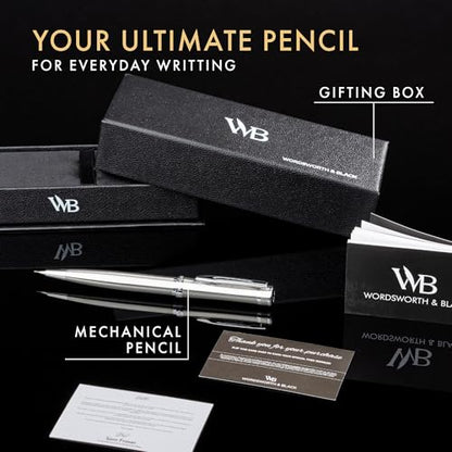 Wordsworth and Black Mechanical Pencil Graphite Lead- Stunning Luxury Metal Pencil, Silver Chrome Finish, 0.7mm Led, Best Gift Set for Men & Women, Professional Executive Office Pencils - color: Silver Chrome