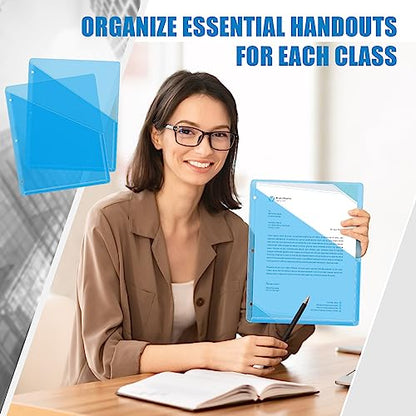 Seajan 48 Pcs Pocket Folders for 3 Ring Binder Clear Plastic Folders Sleeves with 2 Pockets 3 Hole Punch Binder Dividers Poly Slash File Jackets for Office School Document Organizer (Blue) - color: Blue