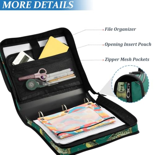 3 Ring Zipper Binder Bass Fish Fishing Poles 500 Sheets Capacity Binder Organizer Bag with Shoulder Strap and Handle for School Office College Students - color: Bass Fish