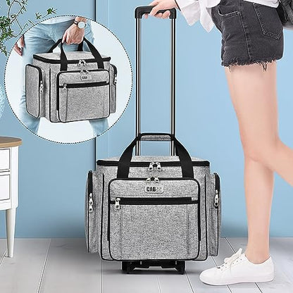 CAB55 Rolling Craft Bag, Tote Bag with Wheels for Women, Rolling Teacher Bag with Removable Folding Hand Truck (Grey) - color: Grey