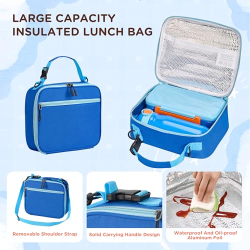JXXM Bento Lunch Box for Kids With 8oz Thermo, Leakproof Bento Box with with 2 Compartments, Insulated Bottle, Lunch Bag, BPA Free Dishwasher Safe for School Girls Boys (Blue) - color: Blue 01