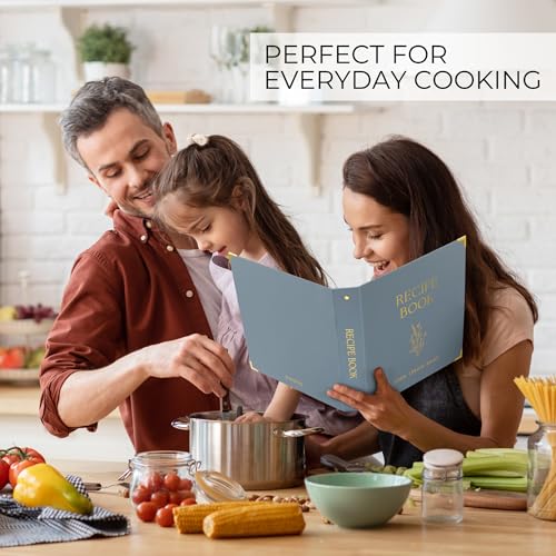 Aesthetic 8.5" x 11" Recipe Binder with Waterproof Cover - The Perfect Recipe Book with Plastic Sleeves to Write in Your Own Recipes - Quality Blank Cookbook Binder, Cards incl. - color: Dusty Blue, size: Large - 8.5x11"