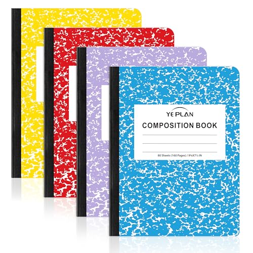 Yeplan Composition Notebooks 4 pack, Wide Ruled Notebook Paper, 9 3/4" x 7 1/2", 80 Sheets/160 Pages, Aesthetic Marble Composition Notebook for School & Office Supplies (4, Assorted Colors) - color: 4 Assorted Colors