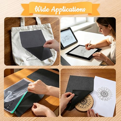 50 Sheets Carbon Paper for Tracing, A4 (8.3 x 11.7 Inch) Black Graphite Transfer Paper, No-Smudge Carbon Paper with 5 Embossing Stylus, Tracing Paper for Wood, Fabric, Canvas, DIY Craft