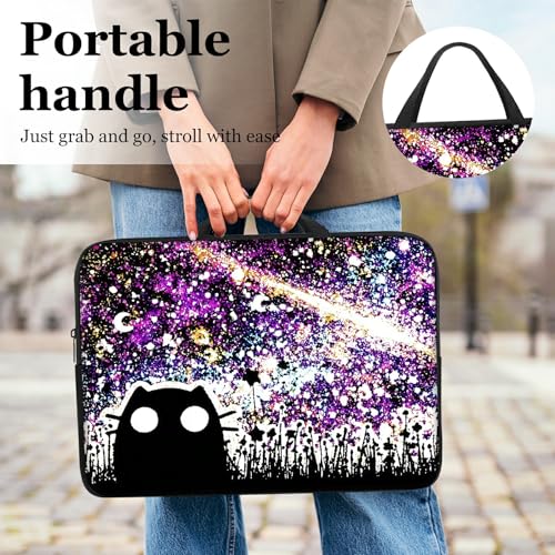 13 13.3 14 inch Laptop Sleeve with Handle, Black Cat Night Sky Water‑Resistant Laptop Carrying Case for MacBook Air 13-inch/MacBook Pro 13/14 inch/Dell/HP/Lenovo - color: Black Cat Night Sky, size: 13-14 inch Devices
